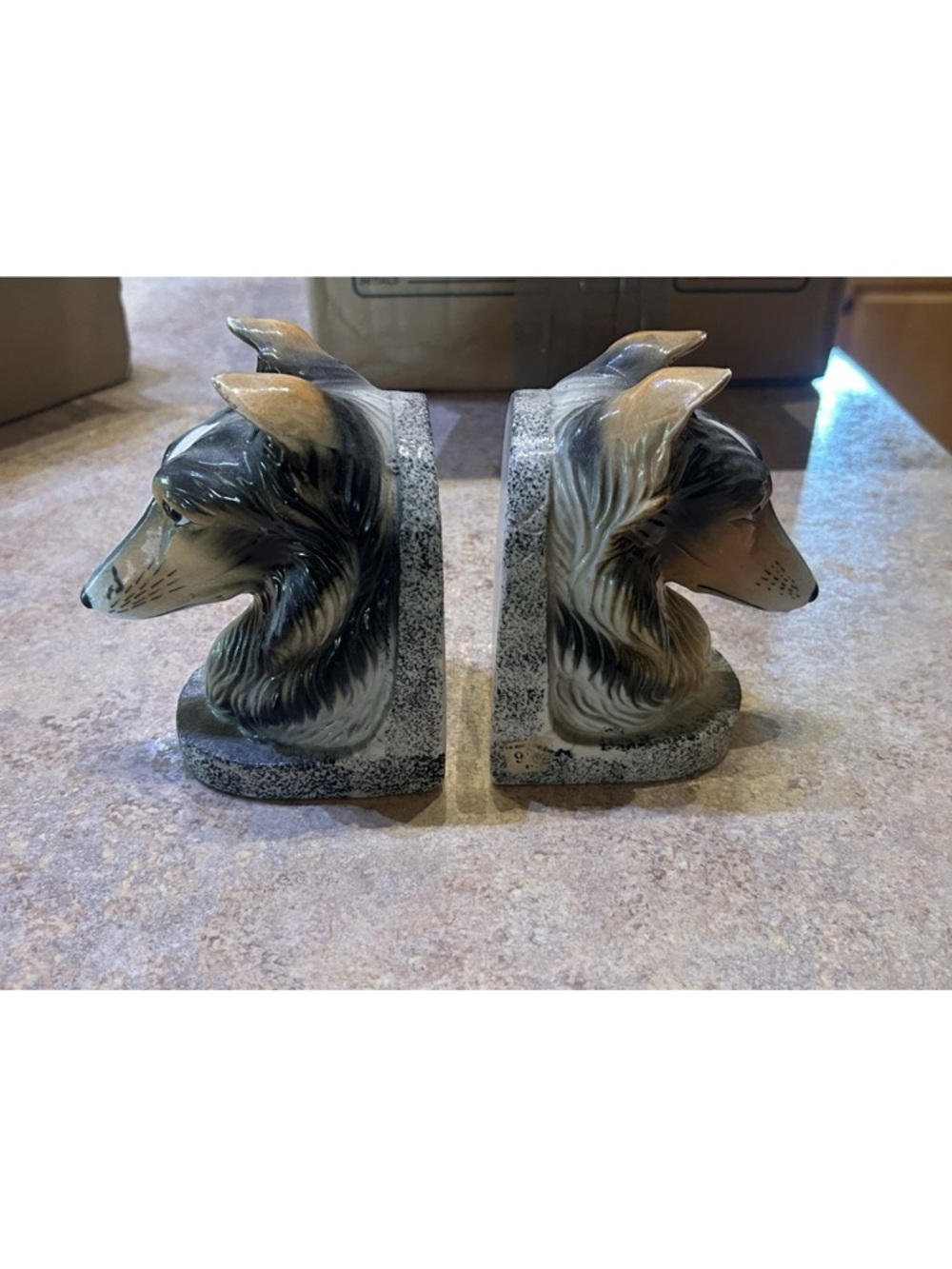 Vintage Collie Dog Head Bookends - Pair in Brown and Cream-no chips cracks EUC - Picture 10 of 13